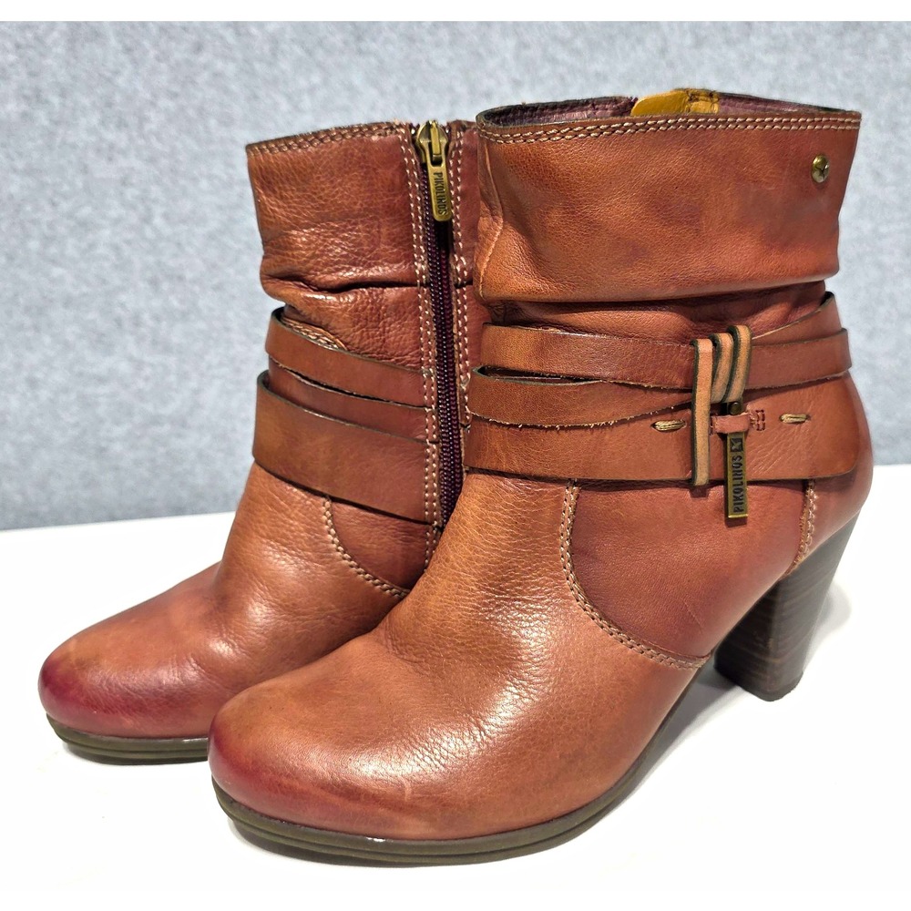 Pikolinos Women's Leather Ankle Bootie Side Zip Round Toe Comfort Brown US 5